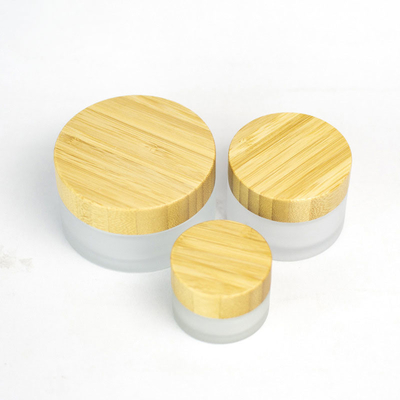 50ml / 1.7oz Bambu Kapaklı Buzlu Cam Kozmetik Krem Kavanoz